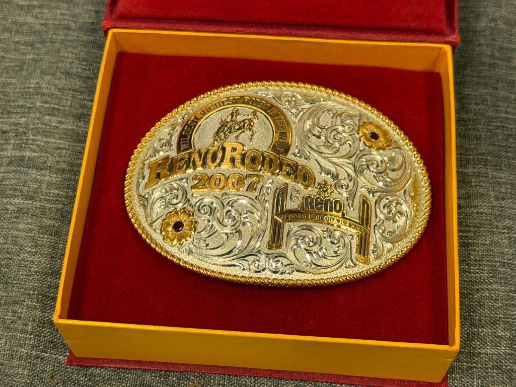 2007 RENO RODEO LIMITED EDITION BEJEWELED AND ENGRAVED BELT BUCKLE BY GIST SILVERSMITHS NO. 239/500 - 8