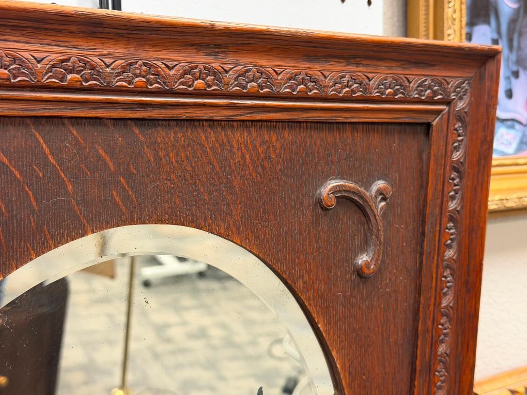 EARLY 20TH CENTURY OAK FRAMED BEVELED MIRROR - 2