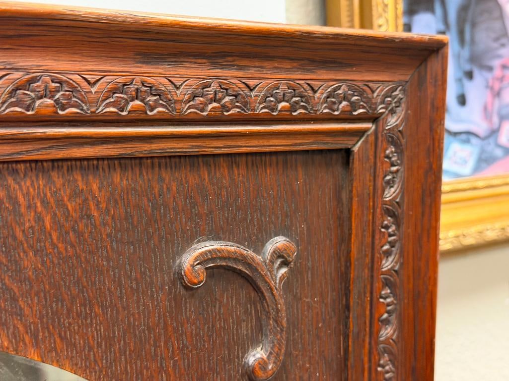 EARLY 20TH CENTURY OAK FRAMED BEVELED MIRROR - 3