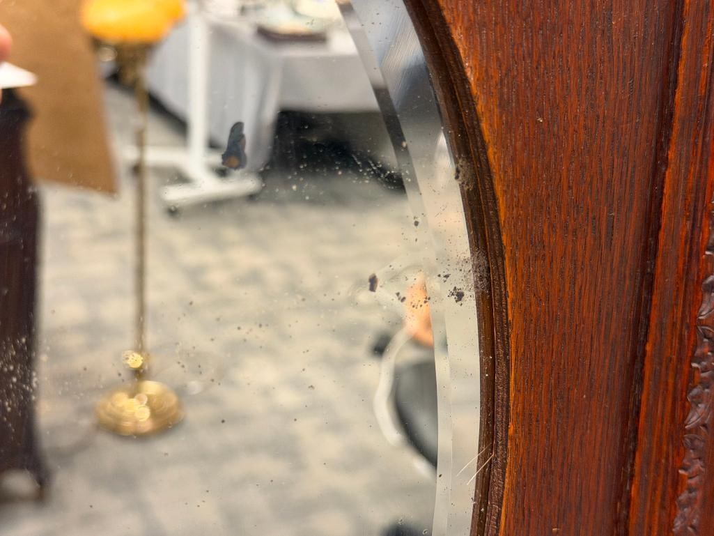 EARLY 20TH CENTURY OAK FRAMED BEVELED MIRROR - 4