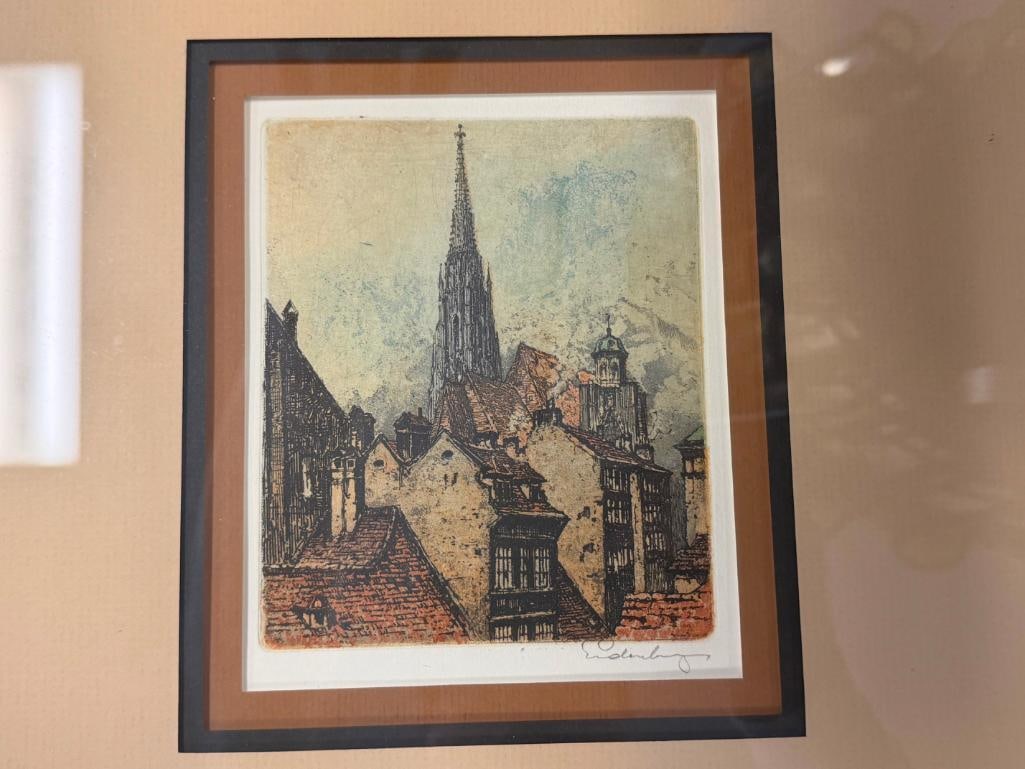 SET OF FOUR MID-CENTURY COLORED ETCHINGS BY AUSTRIAN ARTIST JOSEF EIDENBERGER - 12