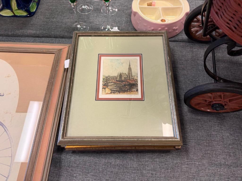 SET OF FOUR MID-CENTURY COLORED ETCHINGS BY AUSTRIAN ARTIST JOSEF EIDENBERGER - 2