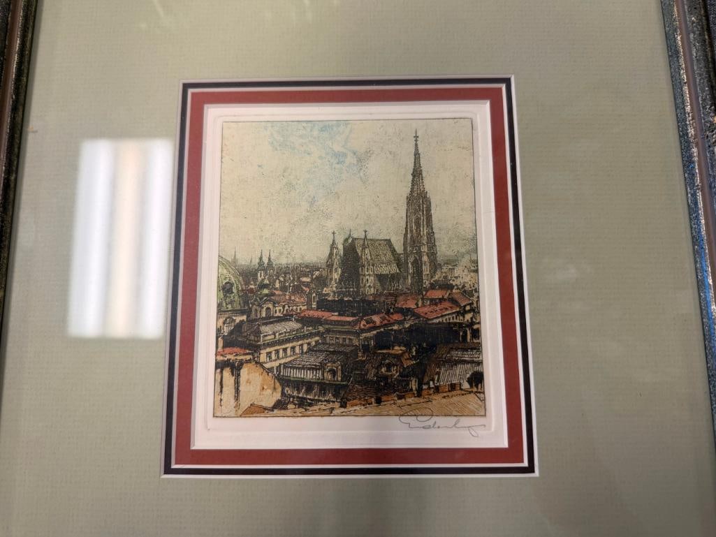 SET OF FOUR MID-CENTURY COLORED ETCHINGS BY AUSTRIAN ARTIST JOSEF EIDENBERGER - 4