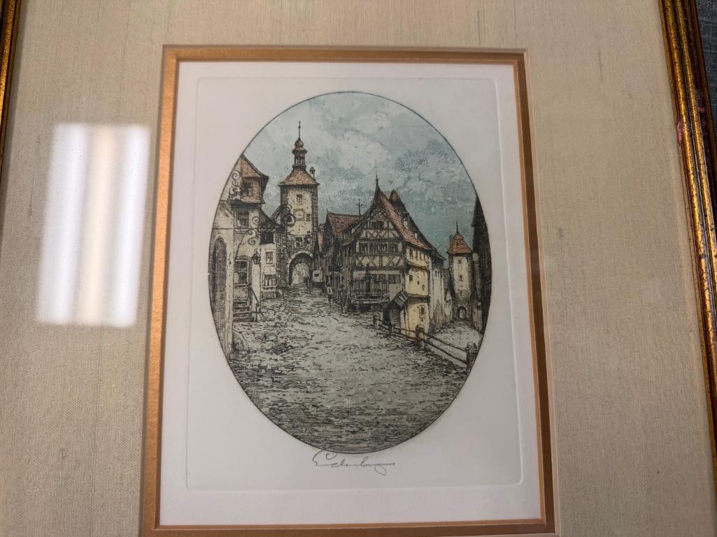 SET OF FOUR MID-CENTURY COLORED ETCHINGS BY AUSTRIAN ARTIST JOSEF EIDENBERGER - 7