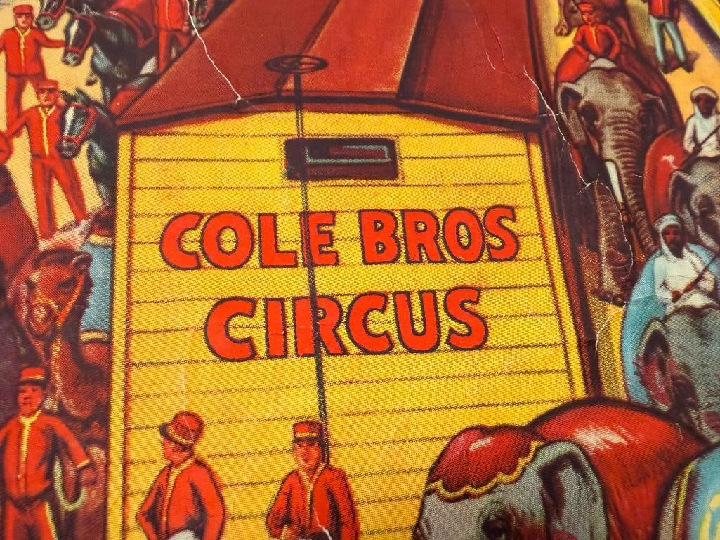 ANTIQUE 1930'S COLE BROS. CIRCUS LITHOGRAPH POSTER ADVERTISING RAILROAD TRAINS CARRYING CIRCUS - 5