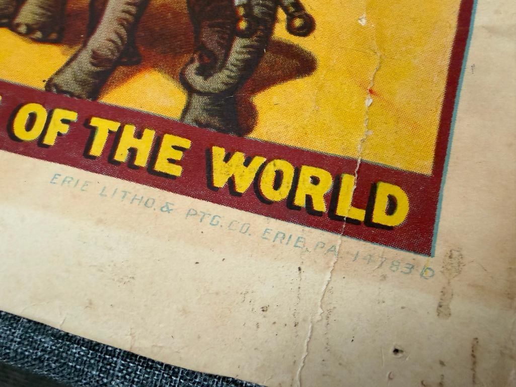 ANTIQUE 1930'S COLE BROS. CIRCUS LITHOGRAPH POSTER ADVERTISING RAILROAD TRAINS CARRYING CIRCUS - 6