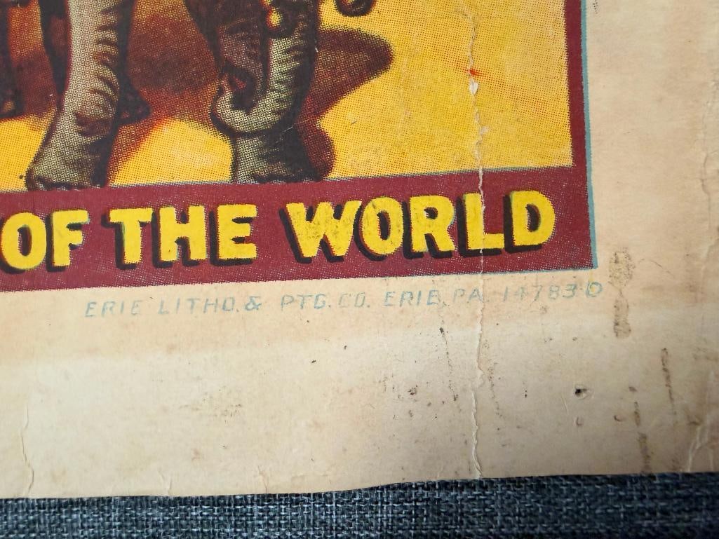 ANTIQUE 1930'S COLE BROS. CIRCUS LITHOGRAPH POSTER ADVERTISING RAILROAD TRAINS CARRYING CIRCUS - 7