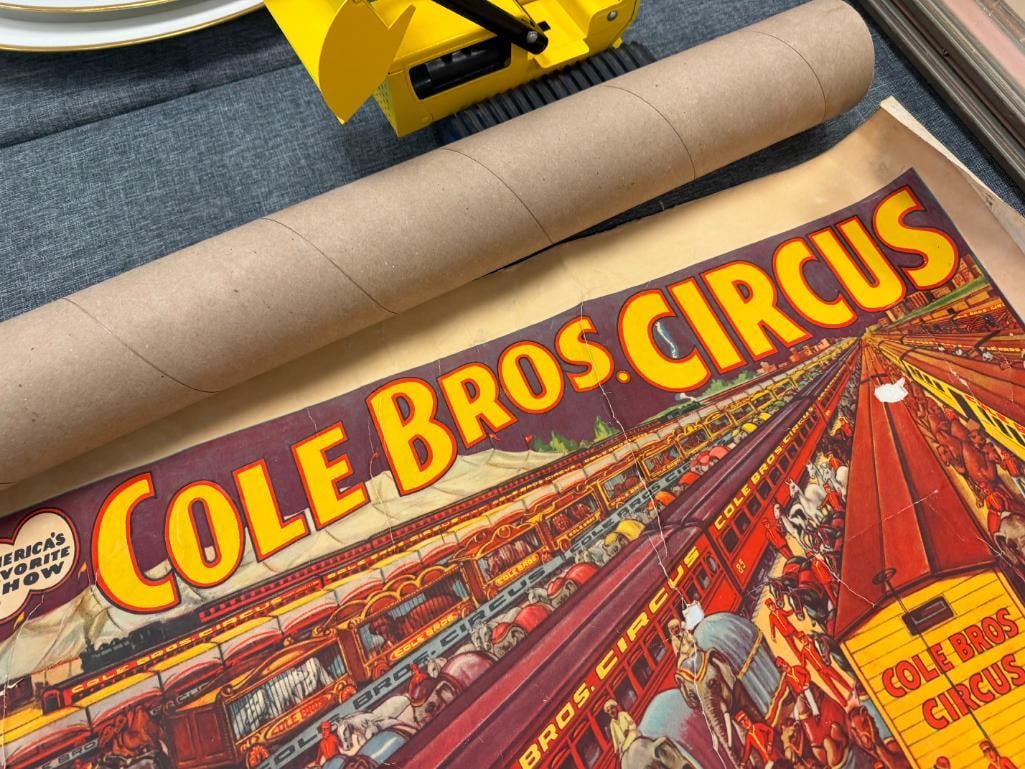ANTIQUE 1930'S COLE BROS. CIRCUS LITHOGRAPH POSTER ADVERTISING RAILROAD TRAINS CARRYING CIRCUS - 8
