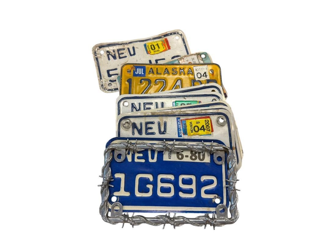 NINE ASSORTED MOTORCYLCE LICENSE PLATES INCLUDING VINTAGE NEVADA, ALASKA, AND ARIZONA (1 of 8)