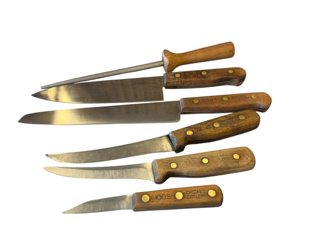 VINTAGE CHICAGO CUTLERY CHEF / KITCHEN KNIVES AND HONING STEEL 42S, BT43, 72-2, 74S, 100S (1 of 9)