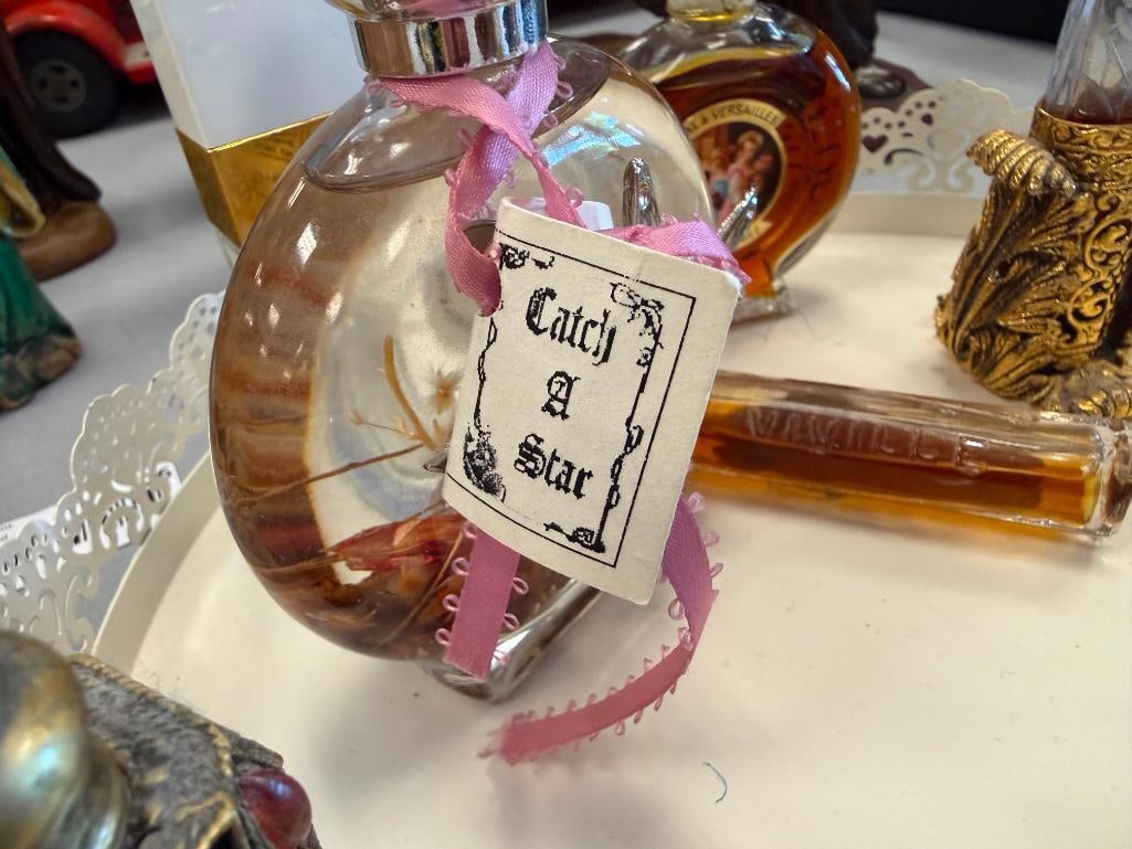 METAL TRAY FILLED WITH PERFUME BOTTLE COLLECTION OF EIGHT PERFUME BOTTLES INCLUDING CHANEL - 10