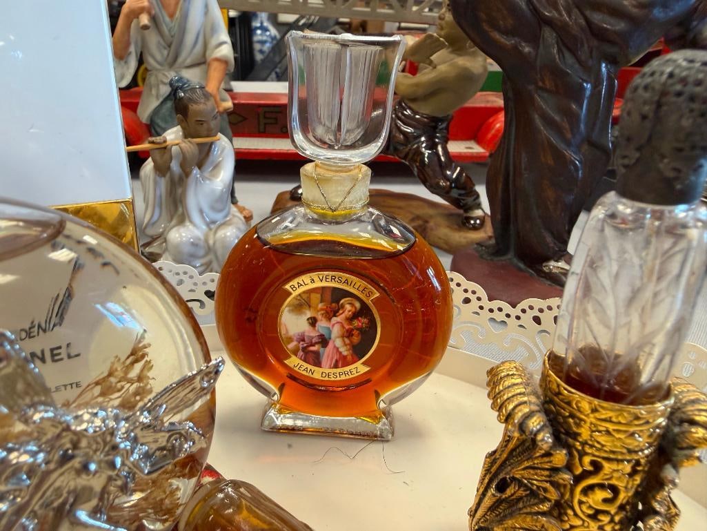 METAL TRAY FILLED WITH PERFUME BOTTLE COLLECTION OF EIGHT PERFUME BOTTLES INCLUDING CHANEL - 11