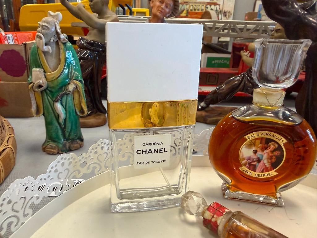 METAL TRAY FILLED WITH PERFUME BOTTLE COLLECTION OF EIGHT PERFUME BOTTLES INCLUDING CHANEL - 13