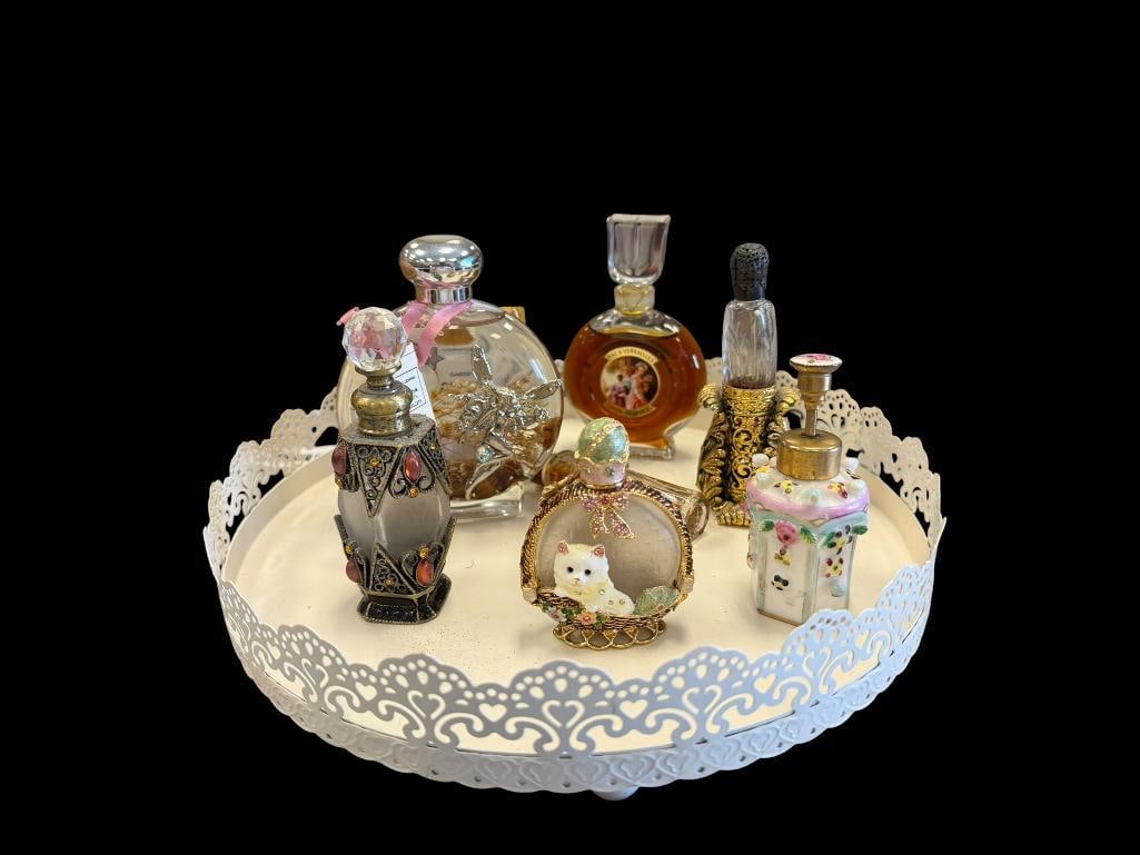 METAL TRAY FILLED WITH PERFUME BOTTLE COLLECTION OF EIGHT PERFUME BOTTLES INCLUDING CHANEL (1 of 13)