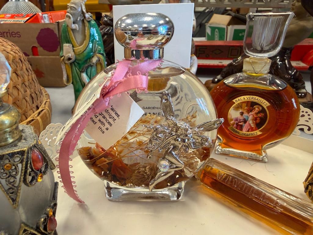 METAL TRAY FILLED WITH PERFUME BOTTLE COLLECTION OF EIGHT PERFUME BOTTLES INCLUDING CHANEL - 8
