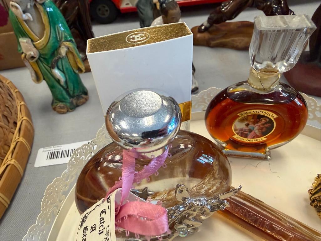 METAL TRAY FILLED WITH PERFUME BOTTLE COLLECTION OF EIGHT PERFUME BOTTLES INCLUDING CHANEL - 9