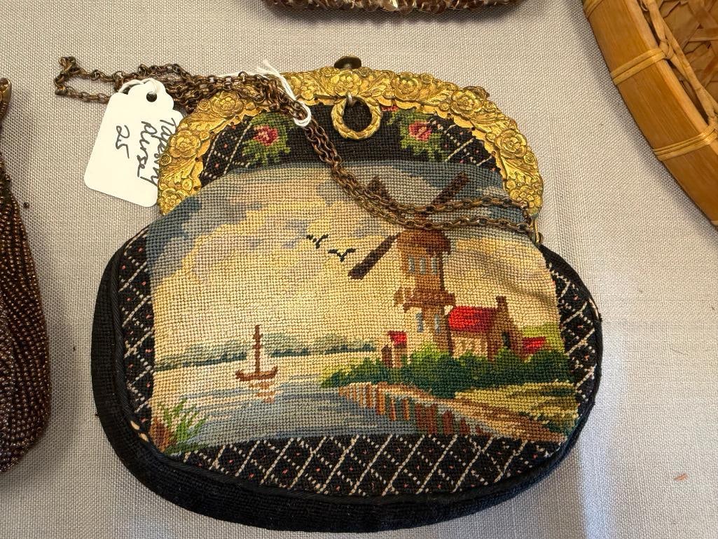 FOUR VINTAGE LADIES CLUTCH PURSES INCLUDING EXOTIC PEACOCK FEATHER, TAPESTRY PURSE, FRENCH MADE, ... - 6