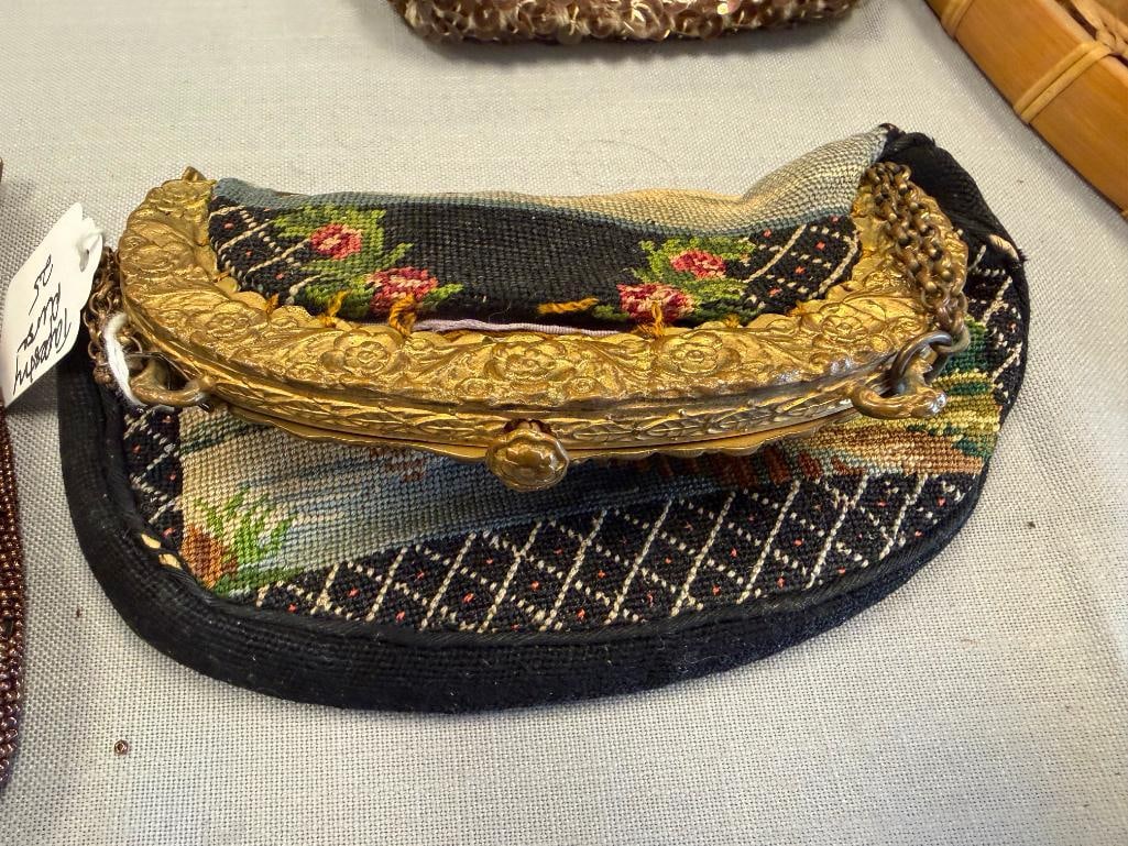 FOUR VINTAGE LADIES CLUTCH PURSES INCLUDING EXOTIC PEACOCK FEATHER, TAPESTRY PURSE, FRENCH MADE, ... - 7
