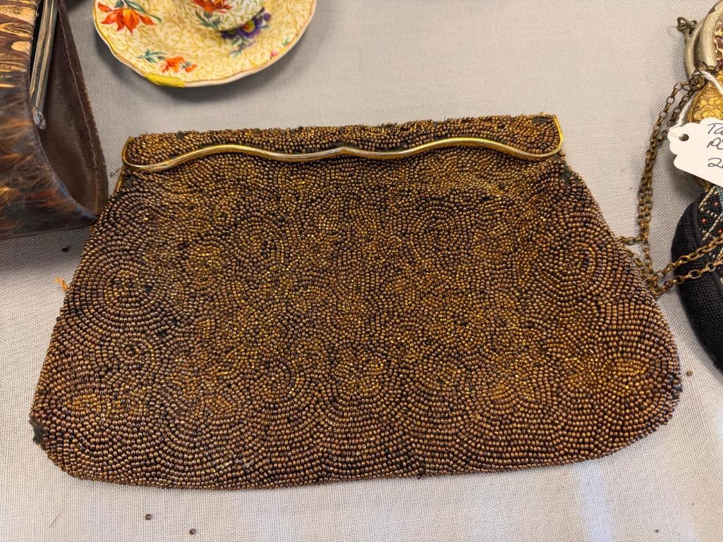 FOUR VINTAGE LADIES CLUTCH PURSES INCLUDING EXOTIC PEACOCK FEATHER, TAPESTRY PURSE, FRENCH MADE, ... - 9