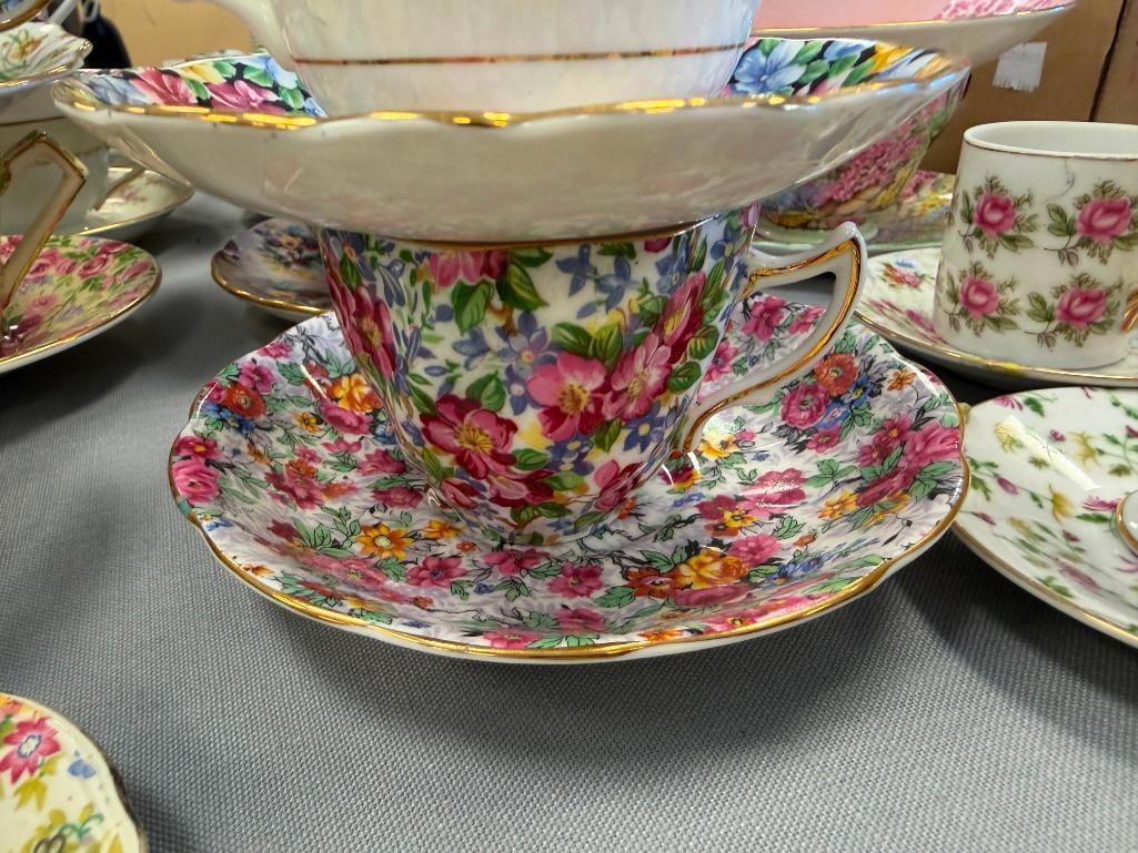 ASSORTED PORCELAIN CHINA TEACUPS AND SAUCERS FEATURING 20 SETS - 12