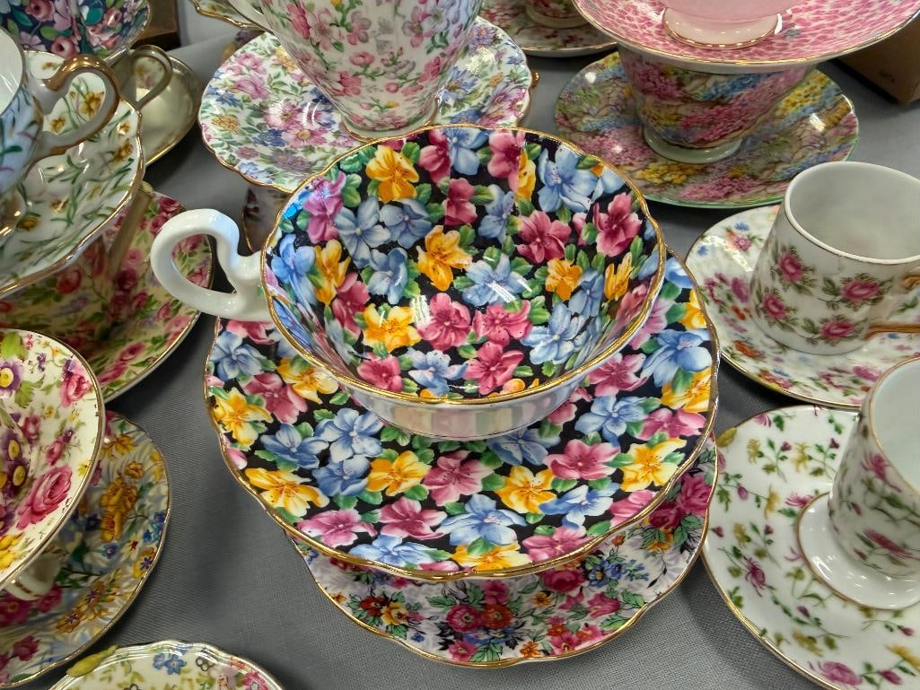 ASSORTED PORCELAIN CHINA TEACUPS AND SAUCERS FEATURING 20 SETS - 13