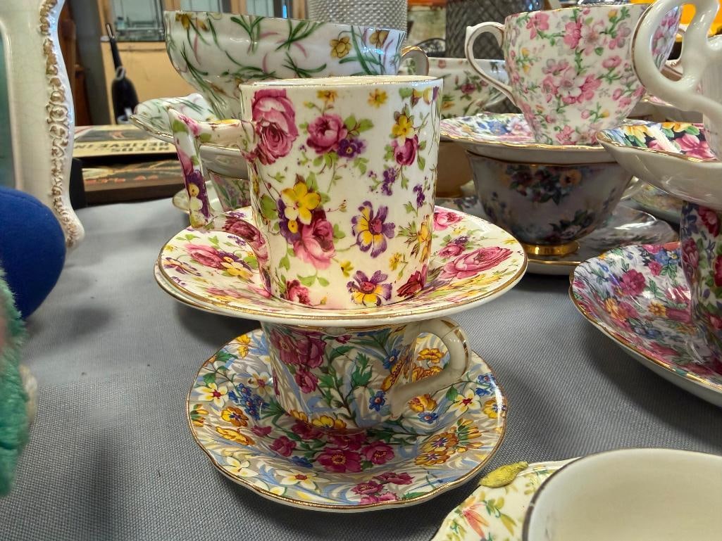 ASSORTED PORCELAIN CHINA TEACUPS AND SAUCERS FEATURING 20 SETS - 14