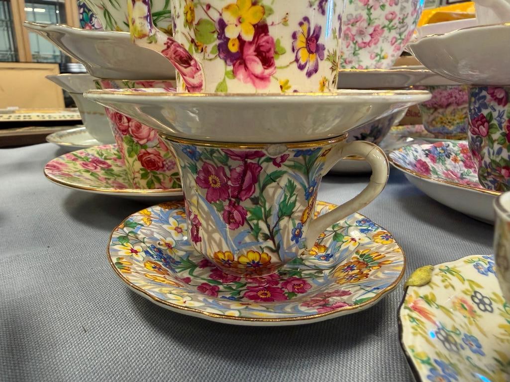 ASSORTED PORCELAIN CHINA TEACUPS AND SAUCERS FEATURING 20 SETS - 15