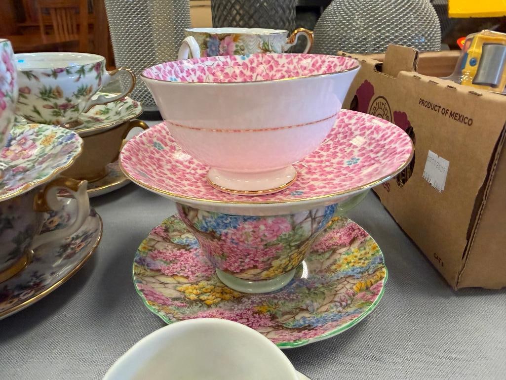 ASSORTED PORCELAIN CHINA TEACUPS AND SAUCERS FEATURING 20 SETS - 16