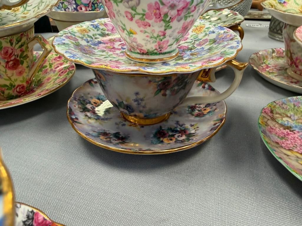 ASSORTED PORCELAIN CHINA TEACUPS AND SAUCERS FEATURING 20 SETS - 20