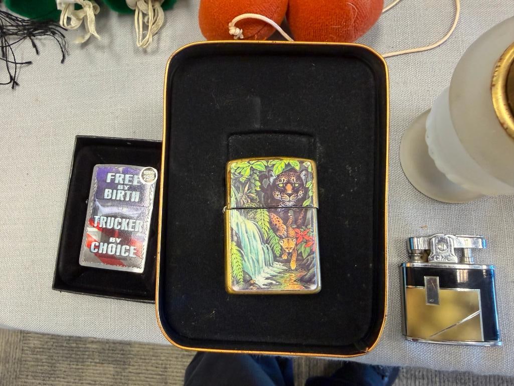 CIGARETTE LIGHTER COLLECTION INCLUDING ZIPPO, CONTINENTAL, AND JAPANESE FROSTED GLASS - 12
