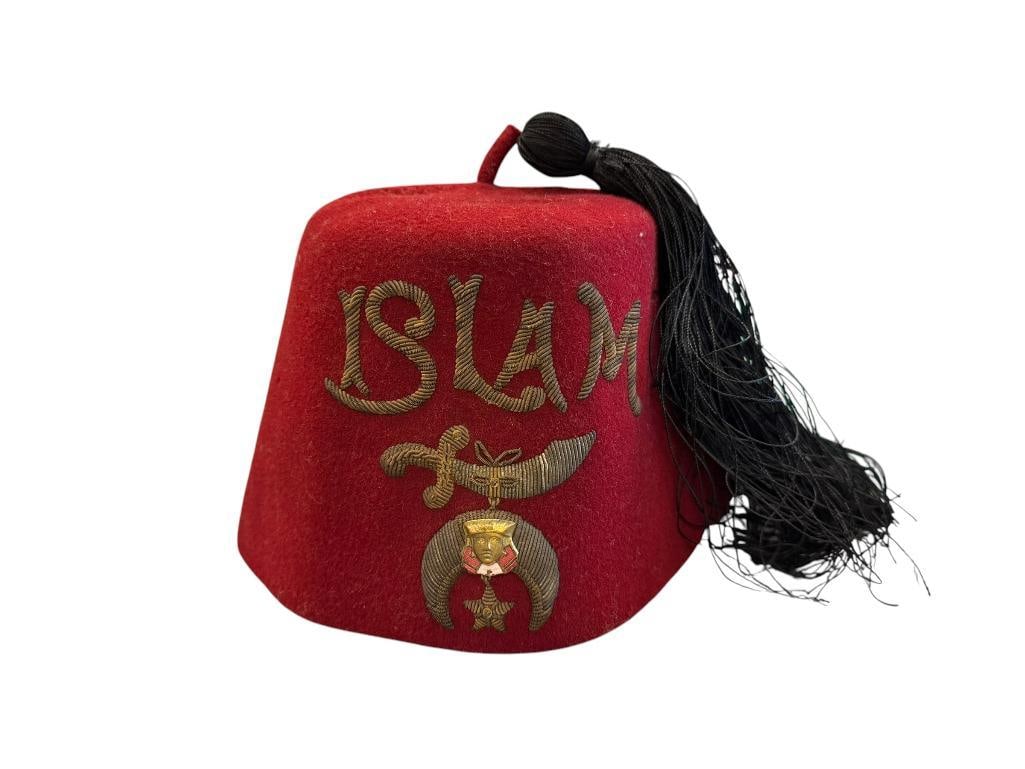 VINTAGE B. PASQUALE CO. ISLAM MASONIC SHRINERS FEZ HAT WITH TASSEL: GOOD CONDITION, MADE IN SAN FRANCISCO, CALIFORNIA SIZE 7 1/8 