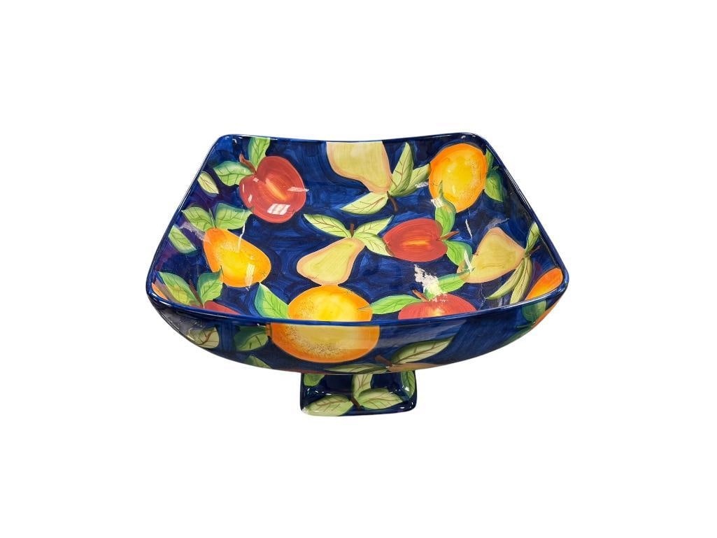 TABLETOPS UNLIMITED ORCHARD FRUIT PATTERN FOOTED CERAMIC FRUIT BOWL - 2