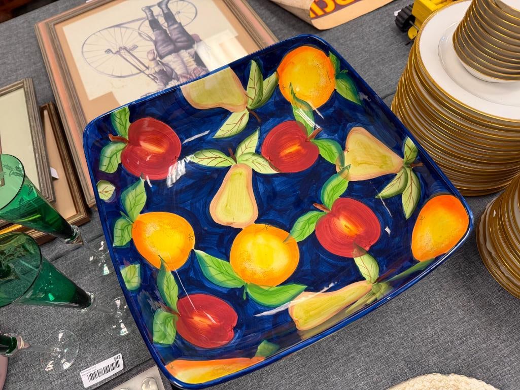 TABLETOPS UNLIMITED ORCHARD FRUIT PATTERN FOOTED CERAMIC FRUIT BOWL - 3