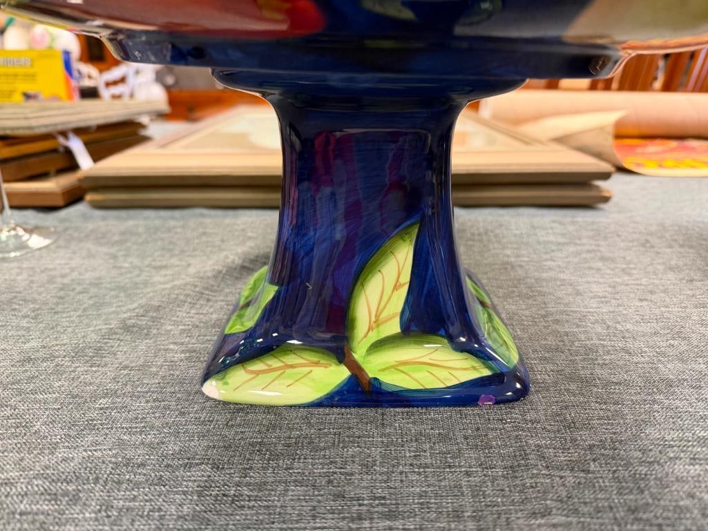 TABLETOPS UNLIMITED ORCHARD FRUIT PATTERN FOOTED CERAMIC FRUIT BOWL - 6