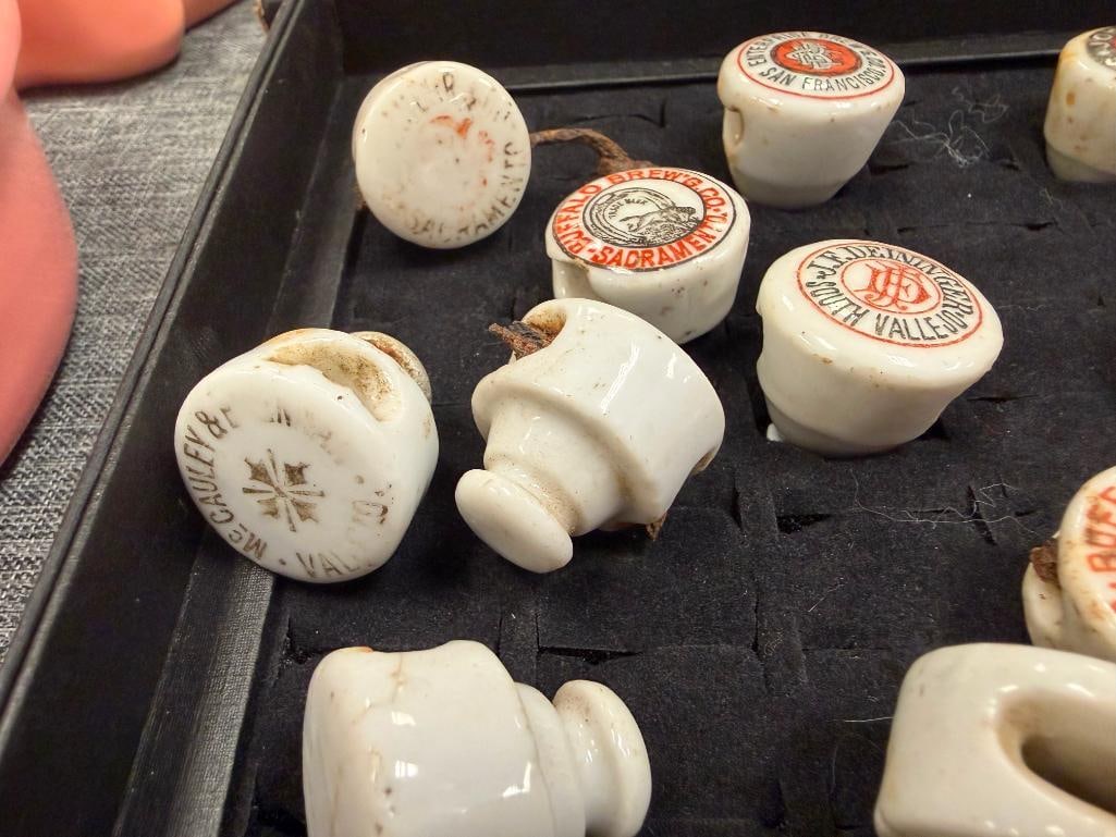 25 VINTAGE PORCELAIN ADVERTISING BOTTLE STOPPERS FRO BREWERIES INCLUDING J.F. DEININGER, BUFFALO,... - 11