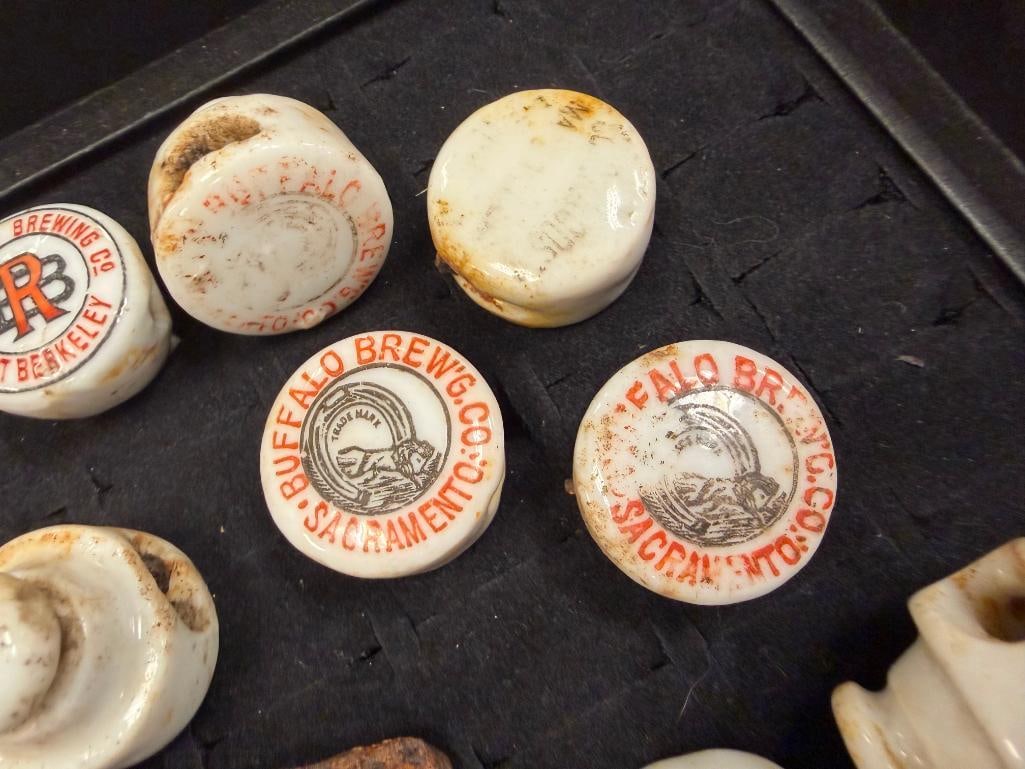 25 VINTAGE PORCELAIN ADVERTISING BOTTLE STOPPERS FRO BREWERIES INCLUDING J.F. DEININGER, BUFFALO,... - 7