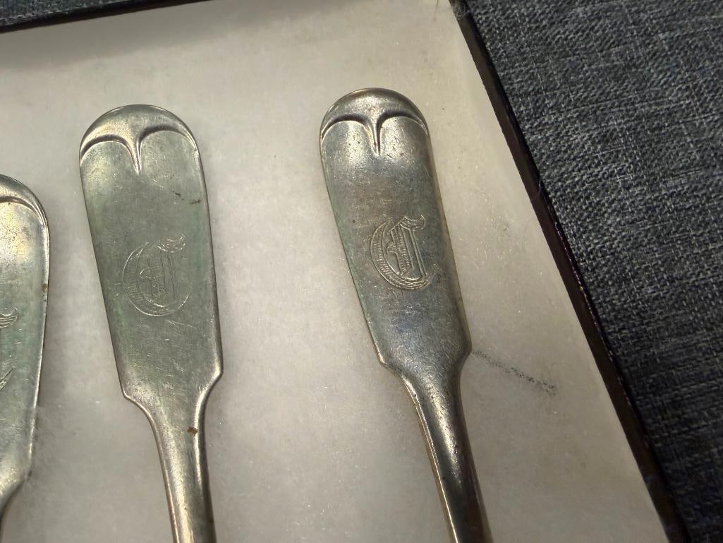 FOUR NEVADA SILVER METAL SILVERPLATED "C" MONOGRAMMED FORKS - 6