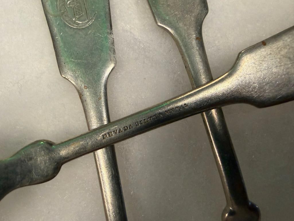 FOUR NEVADA SILVER METAL SILVERPLATED "C" MONOGRAMMED FORKS - 8