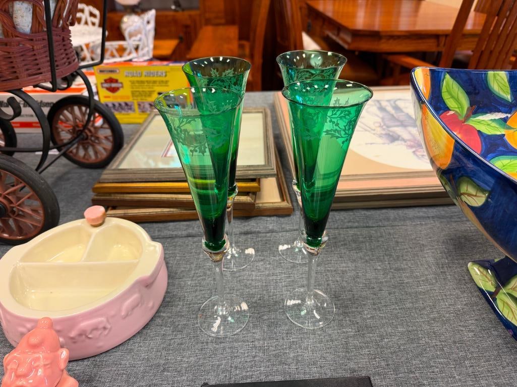 SET OF FOUR LENOX CRYSTAL HOLIDAY GEMS EMERALD GREEN CHAMPAGNE FLUTERS (1 of 8)
