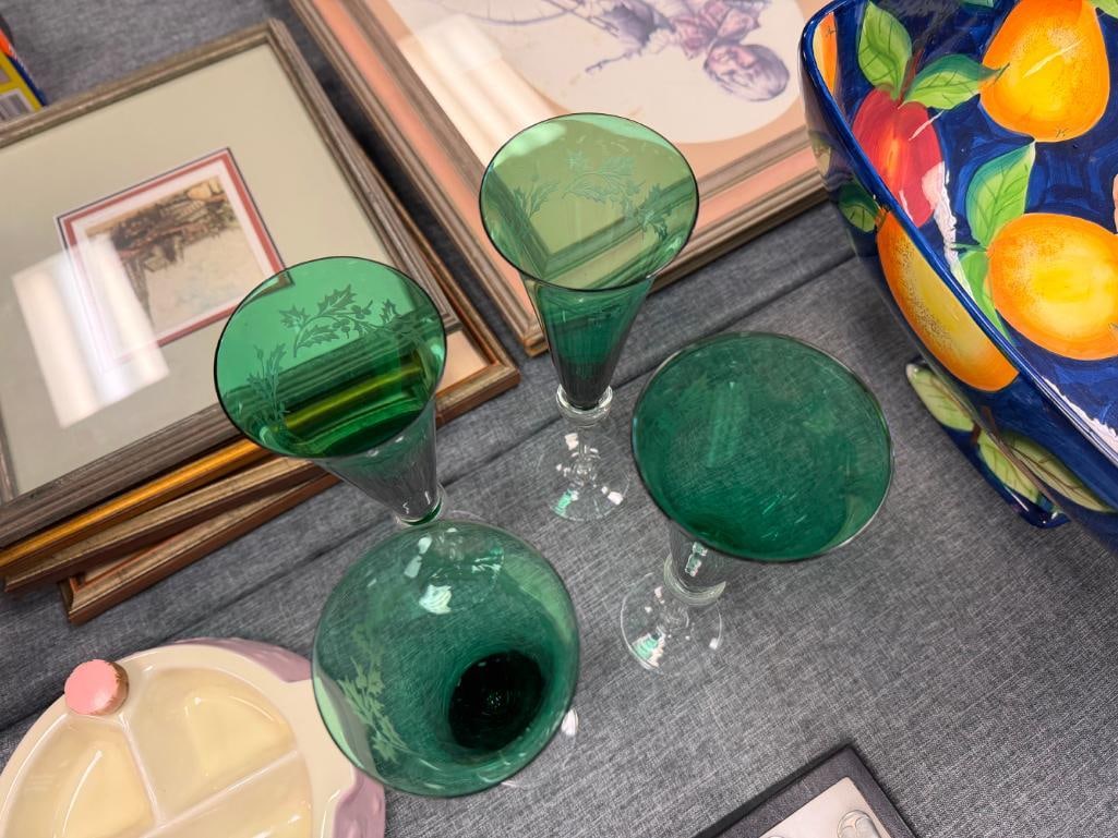 SET OF FOUR LENOX CRYSTAL HOLIDAY GEMS EMERALD GREEN CHAMPAGNE FLUTERS - 4