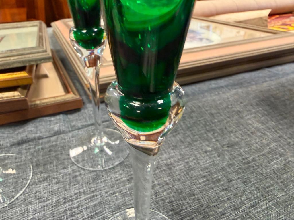 SET OF FOUR LENOX CRYSTAL HOLIDAY GEMS EMERALD GREEN CHAMPAGNE FLUTERS - 7