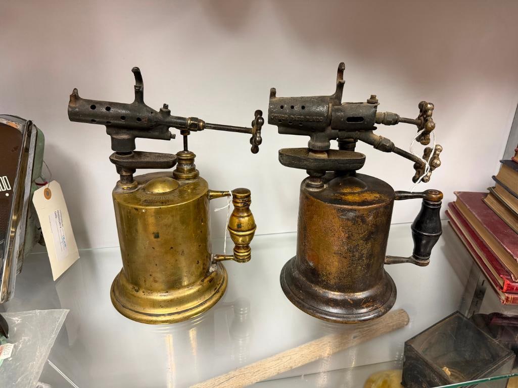 TWO ANTIQUE BRASS BLOWTORCHES BY CLAYTON & LAMBERT MFG. OF DETROIT MICHIGAN - 2