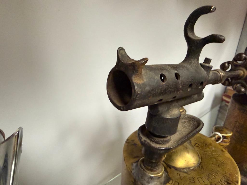 TWO ANTIQUE BRASS BLOWTORCHES BY CLAYTON & LAMBERT MFG. OF DETROIT MICHIGAN - 4
