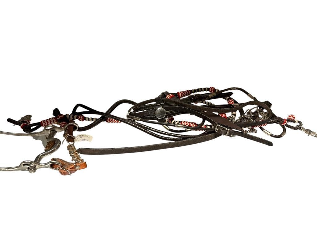 VINTAGE WESTERN HORSE TACK SET FEATURING CURB BIT AND BRAIDED REINS: ALSO INCLUDES VINTAGE YEARLING SHOW HALTER