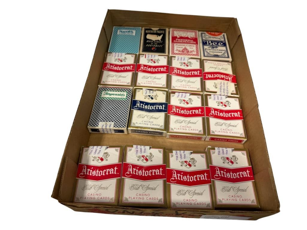 16 PRE-OWNED CASINO PLAYING CARDS INCLUDING BEE, ARISTOCRAT, FITZGERALD'S OF RENO, AND MORE: SOME STILL SEALED IN WRAPPER