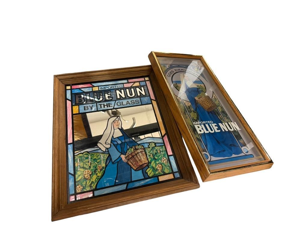 THREE IMPORTED BLUE NUN GERMAN WINE ADVERTISING BAR SIGNS (1 of 11)