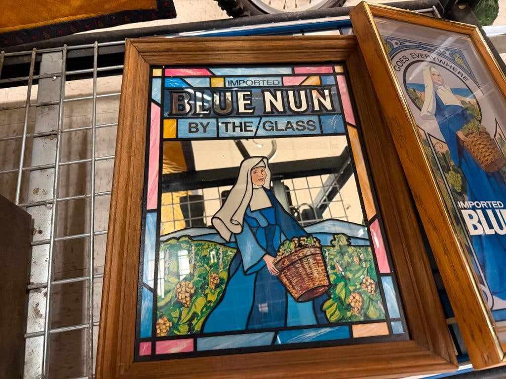 THREE IMPORTED BLUE NUN GERMAN WINE ADVERTISING BAR SIGNS - 3