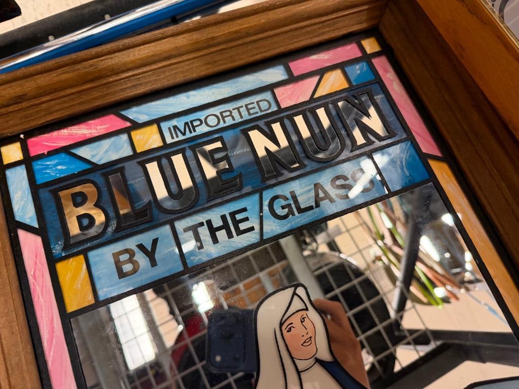 THREE IMPORTED BLUE NUN GERMAN WINE ADVERTISING BAR SIGNS - 4