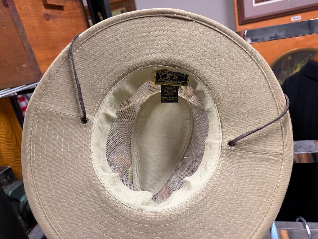 TWO KHAKI MESH HATS INCLUDING OUTBACK OILSKIN HAT AND DORFMAN PACIFIC CO. HAT - 10