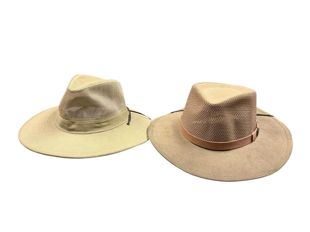 TWO KHAKI MESH HATS INCLUDING OUTBACK OILSKIN HAT AND DORFMAN PACIFIC CO. HAT (1 of 10)